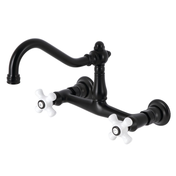 Kingston Brass KS3240PX Two-Handle Wall Mount Bathroom Faucet, Matte Black KS3240PX - main